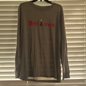 Gray Long Sleeve Shirt with 'Believe' Print